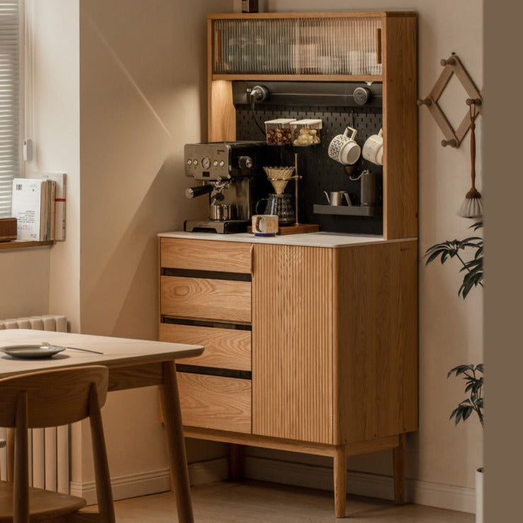 Oak Solid Wood Modern Rock Board Side High Tea Cabinet Buffet