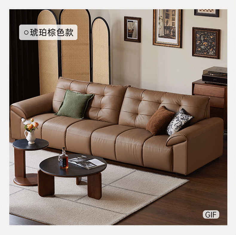 Genuine Leather Oversized Tufted Deep-Cushion Sofa