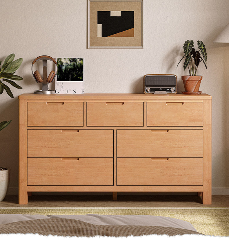 Solid Rubberwood Chest of Drawers with Seven Drawers in Modern Minimalist Style