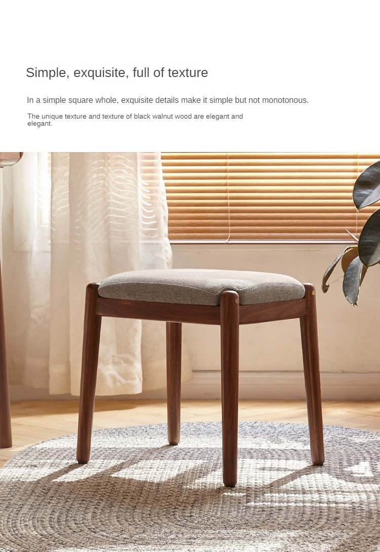 Black Walnut Solid Wood Square Makeup Stool