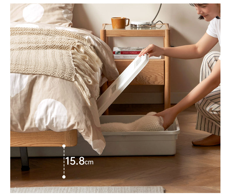 Oak Solid Wood platform bed, headboard-free bed Night Light Suspended Bed