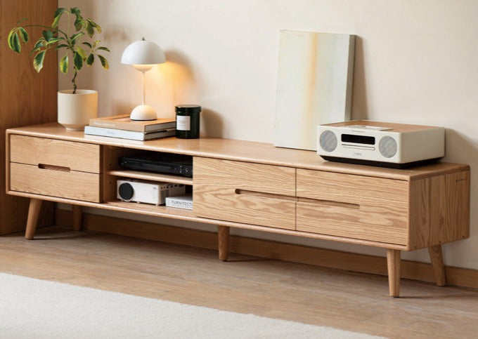 Oak, Beech, Solid Rubberwood TV Stand Sliding Doors