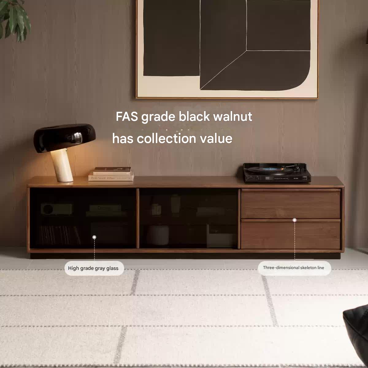 Black Walnut, Oak Solid Wood Italian Light Luxury Floor TV Cabinet.