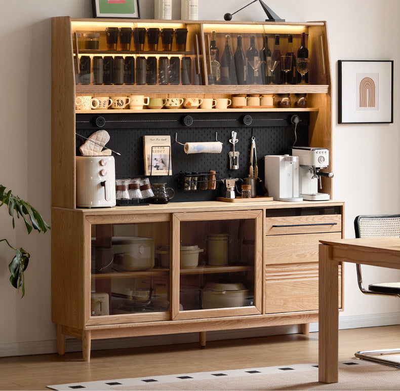 Oak Solid Wood Buffet Cabinet with Slab Surface, Sideboard