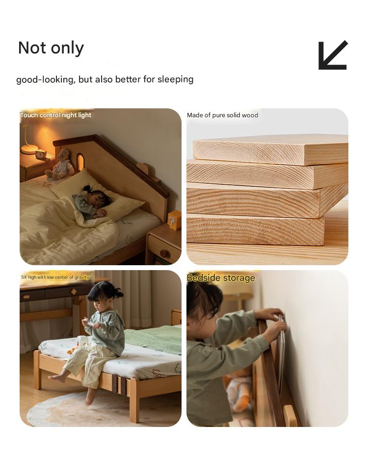 Beech, Poplar, Little House Kids Bed with 15min Delay Turning Off the Lights<