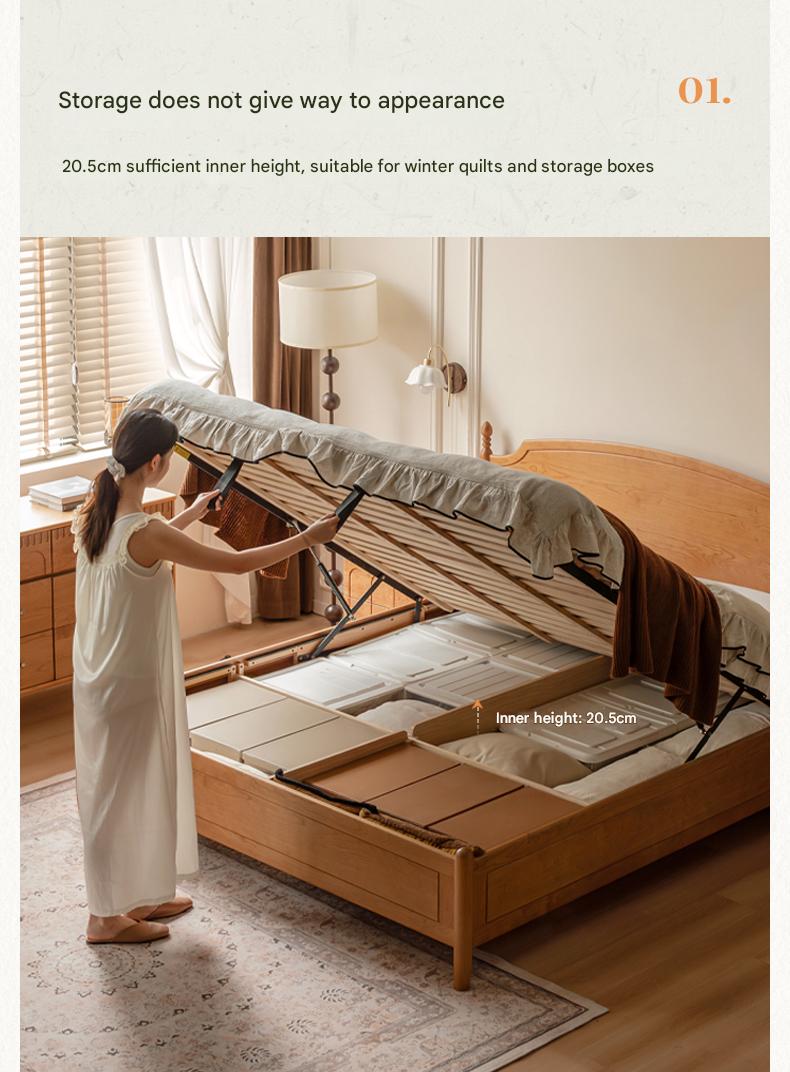 Cherry Solid Wood French Retro Storage Bed