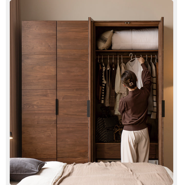 Black Walnut Solid Wood Wardrobe Combination Storage Cabinet.