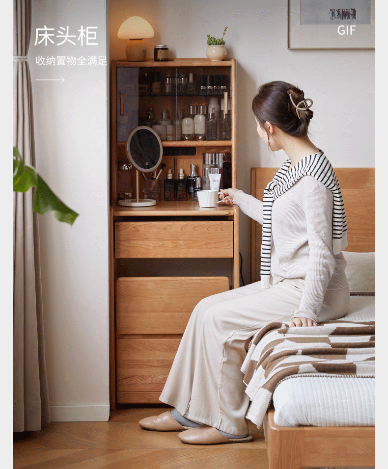 Cherry Solid Wood Multifunctional Retro Vanity Table