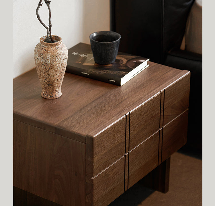 Black Walnut, Oak Wood Wabi-Sabi Style Nightstand