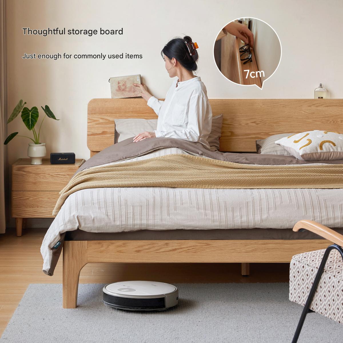 Oak Solid Wood,Rubber Wood Bed Modern Nordic