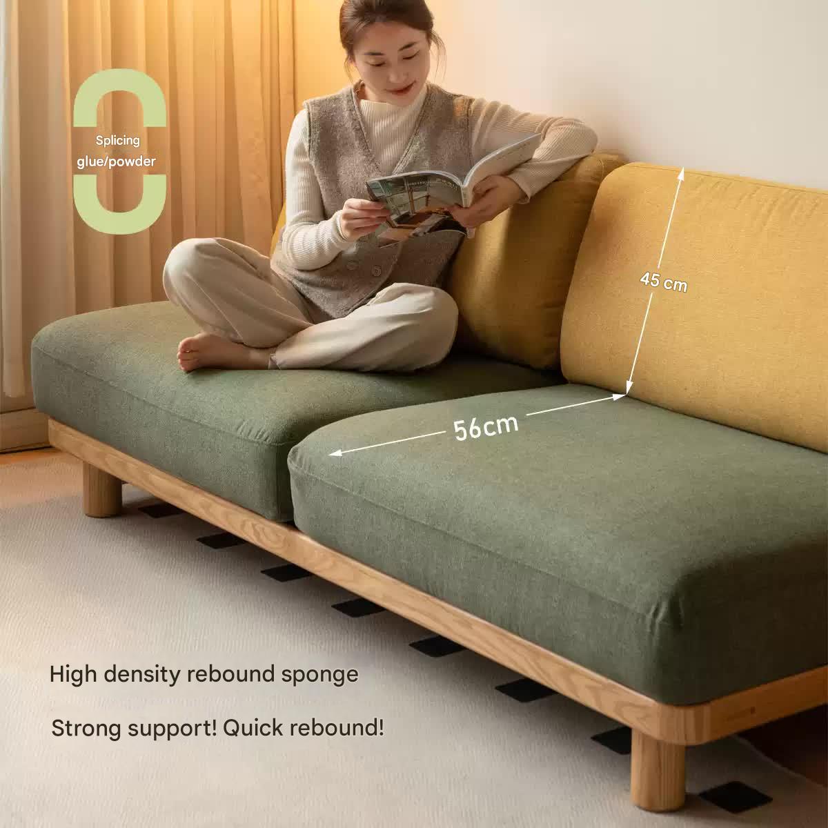 Oak Solid Wood Sofa Imitation Cotton and Linen