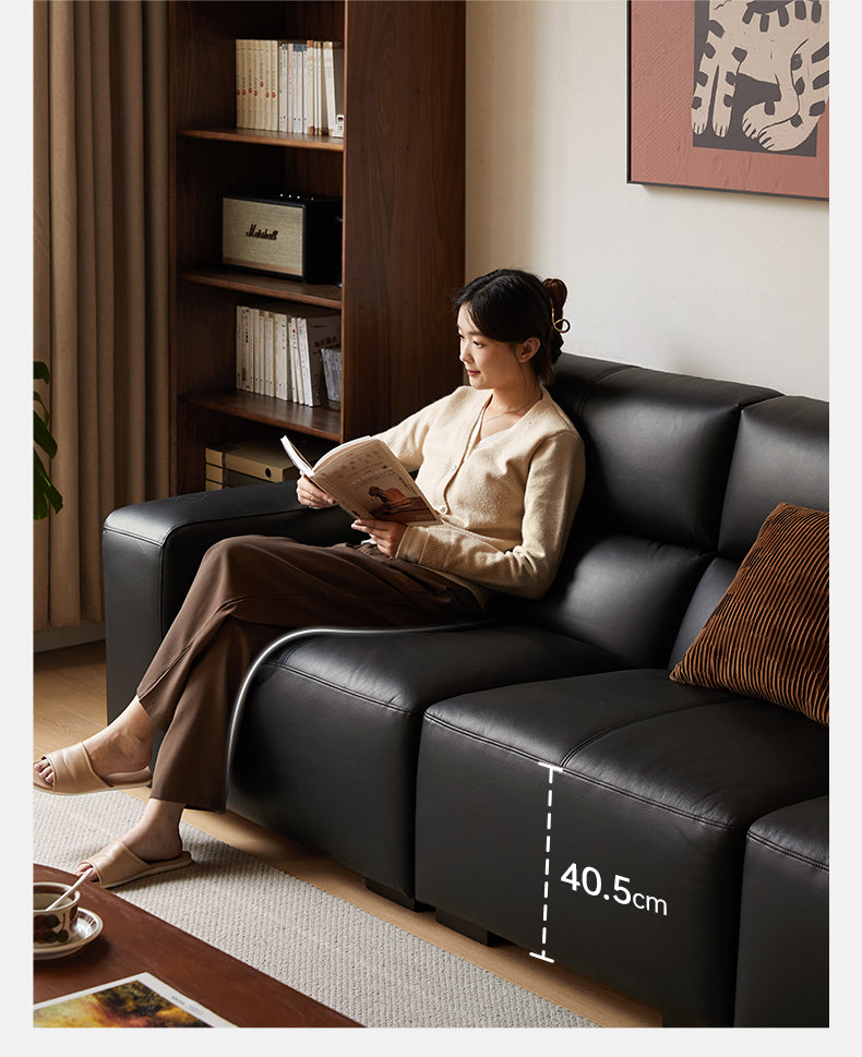 Leather Sofa First Layer Yellow Cowhide Tofu Block Leather Sofa.