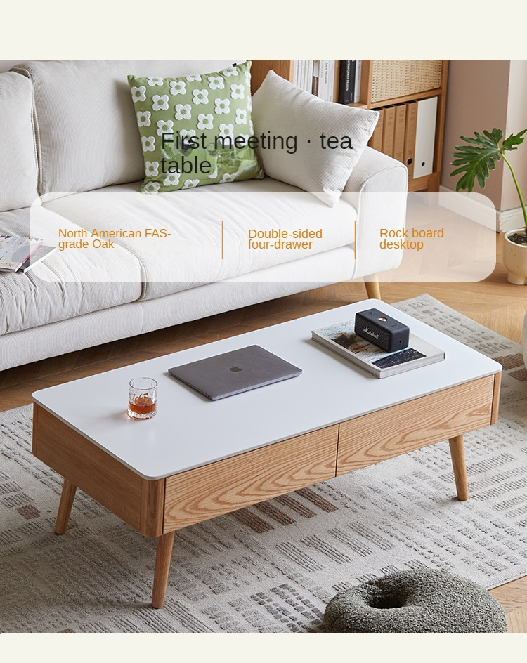 Oak, Beech Solid Wood Slate Coffee Table Simple Modern
