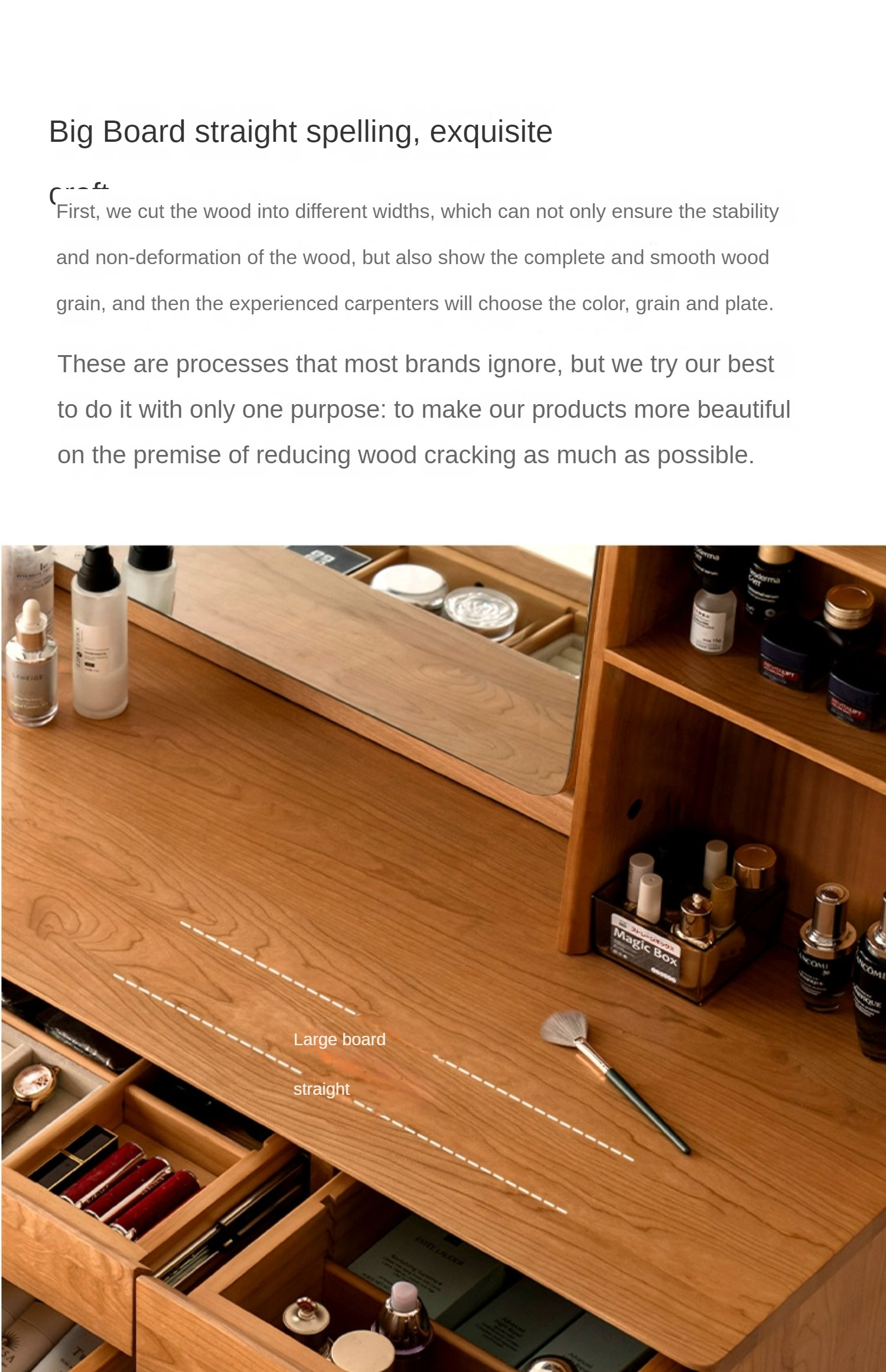 Cherry Solid Wood Vanity Table Nordic Makeup Mirror.