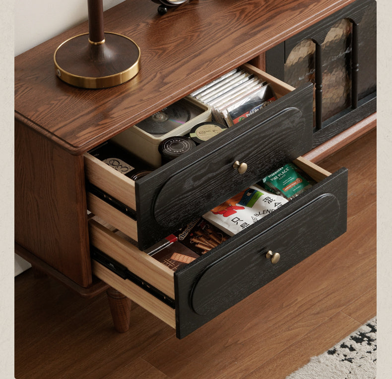 Ash Solid Wood French Retro TV Cabinet