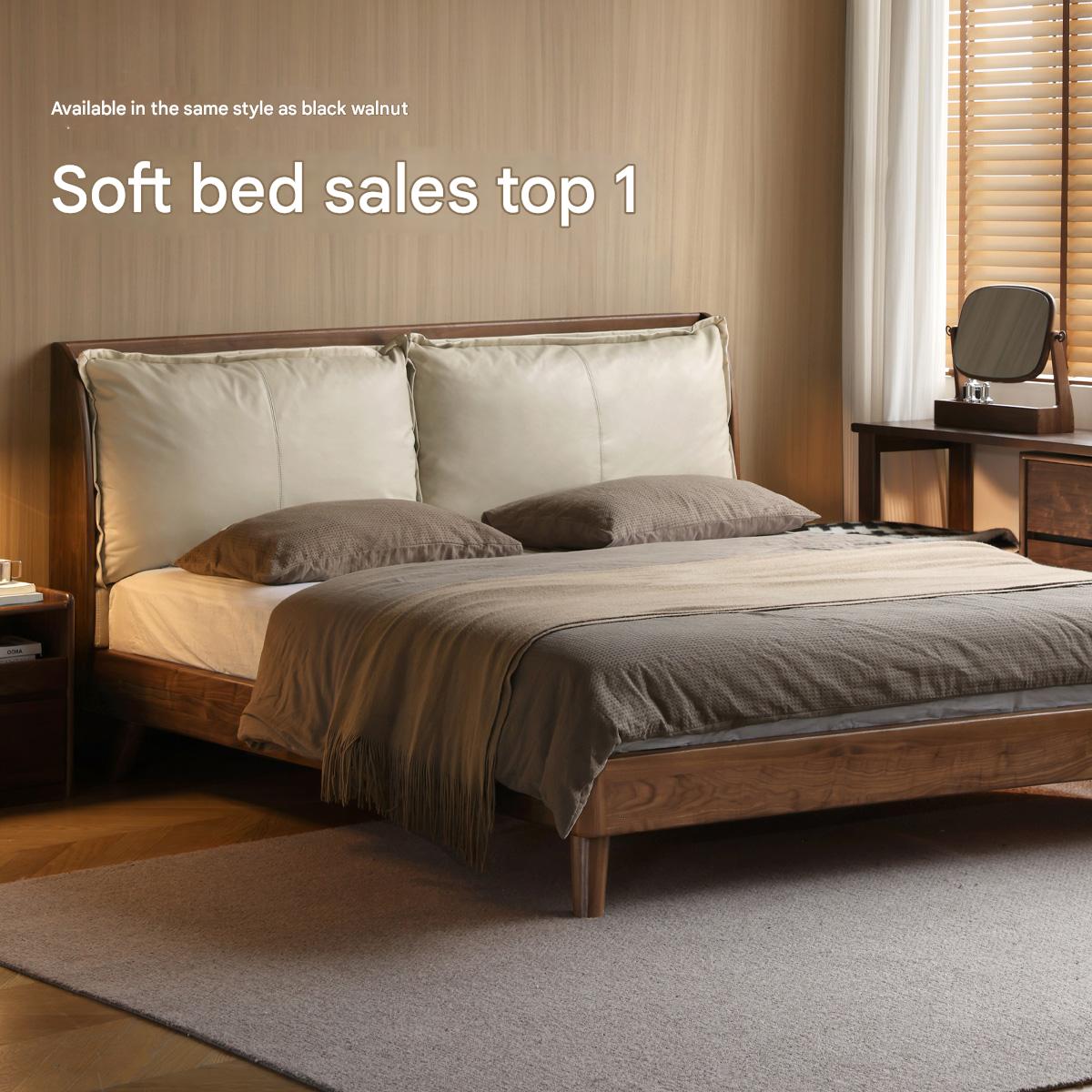 Oak Solid Wood Top Grain Leather, Technical Cloth ,Fabric Bed