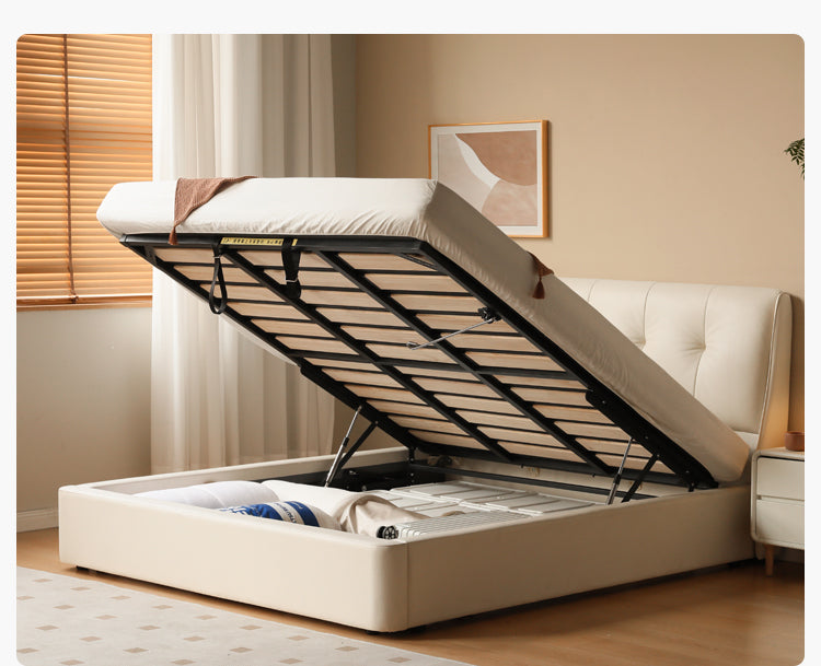Leather Cream Soft Box Bed