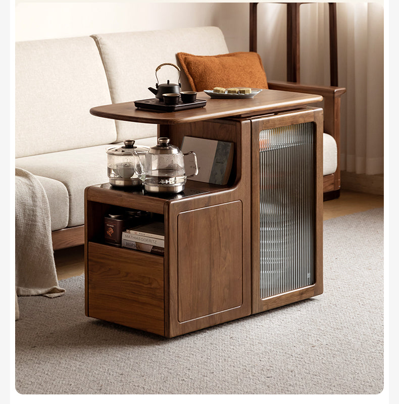 Black Walnut, Oak Solid Wood Movable Multifunctional Tea Cabinet Kettle Integrated