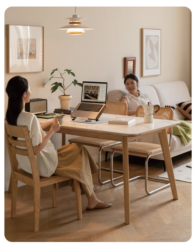 Ash Solid Wood Nordic Dining Table With Rock Slab Surface
