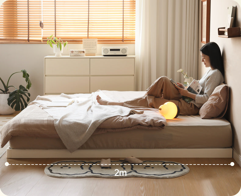 Birch solid wood platform bed, headboard-free bed floor bed cream style