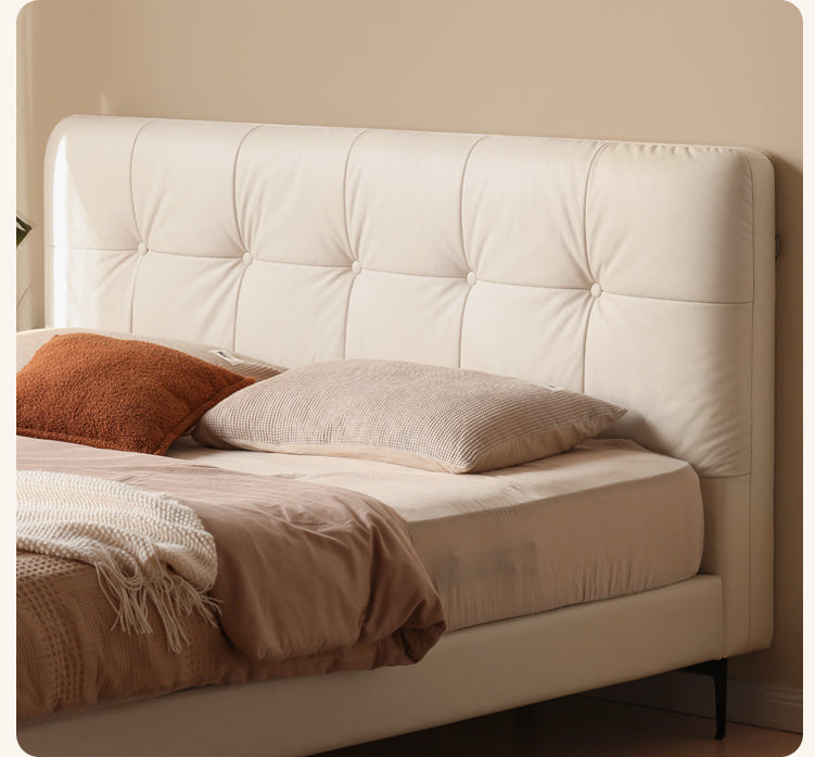 Genuine Leather Light Luxury Bed, Cream Style
