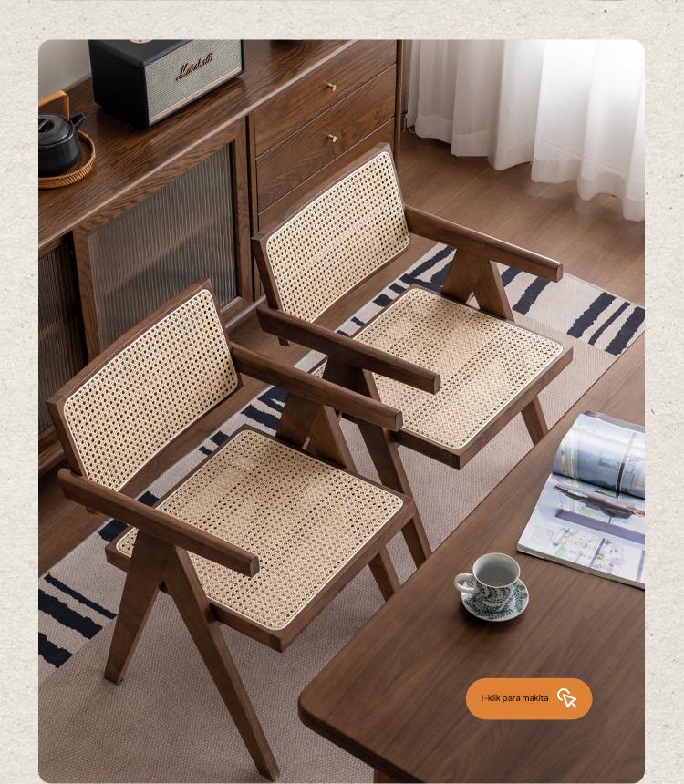 Beech Solid Wood Retro Rattan Dining Chair