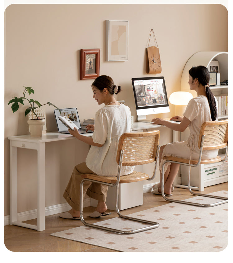 Rubber Wood, Poplar Solid Wood Cream Style Single-Leg Desk