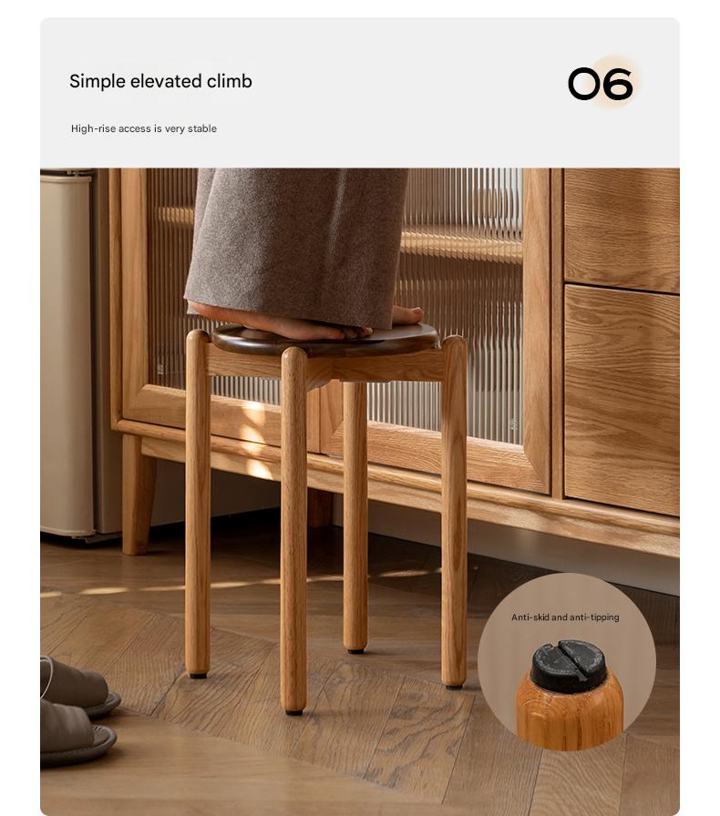 Black Walnut, Ash, Oak, Beech, Cherry Solid Wood, Solid RubberWood Stackable Small Stool