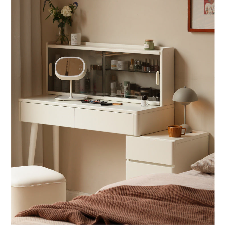 Poplar Solid Wood Telescopic DressingTable +LED Makeup Mirror.