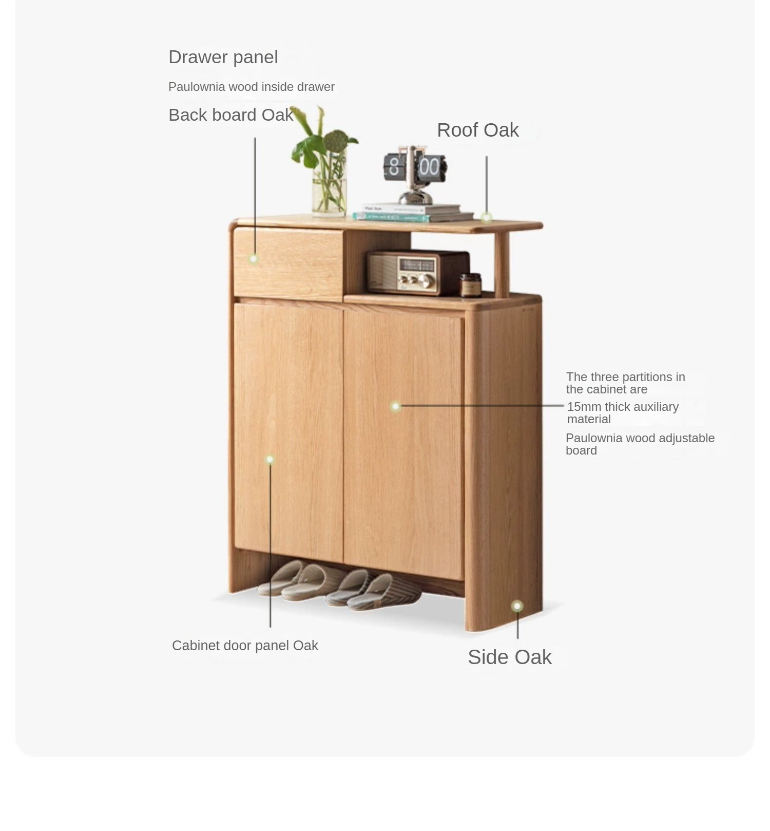 Oak, Rubberwood Solid Wood Partition Shoe Cabinet