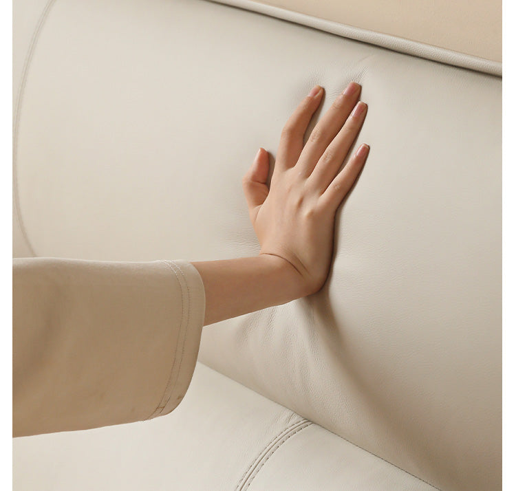 Genuine Leather Bed Cream First Layer Cowhide High Backrest Bed