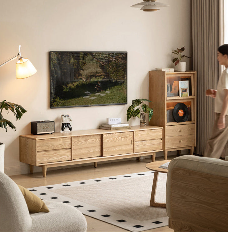 Ash Solid Wood Modern Log Style TV Cabinet