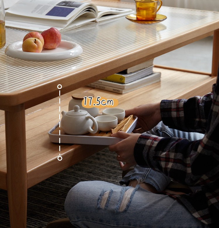 Beech Solid Wood Glass Coffee Table Nordic