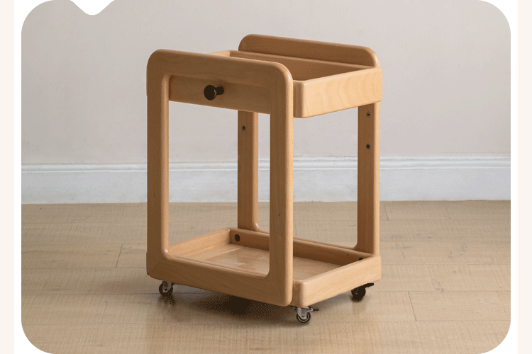 Beech, Rubber Solid Wood Children's Under-the-Table Mobile Modern Storage Rack