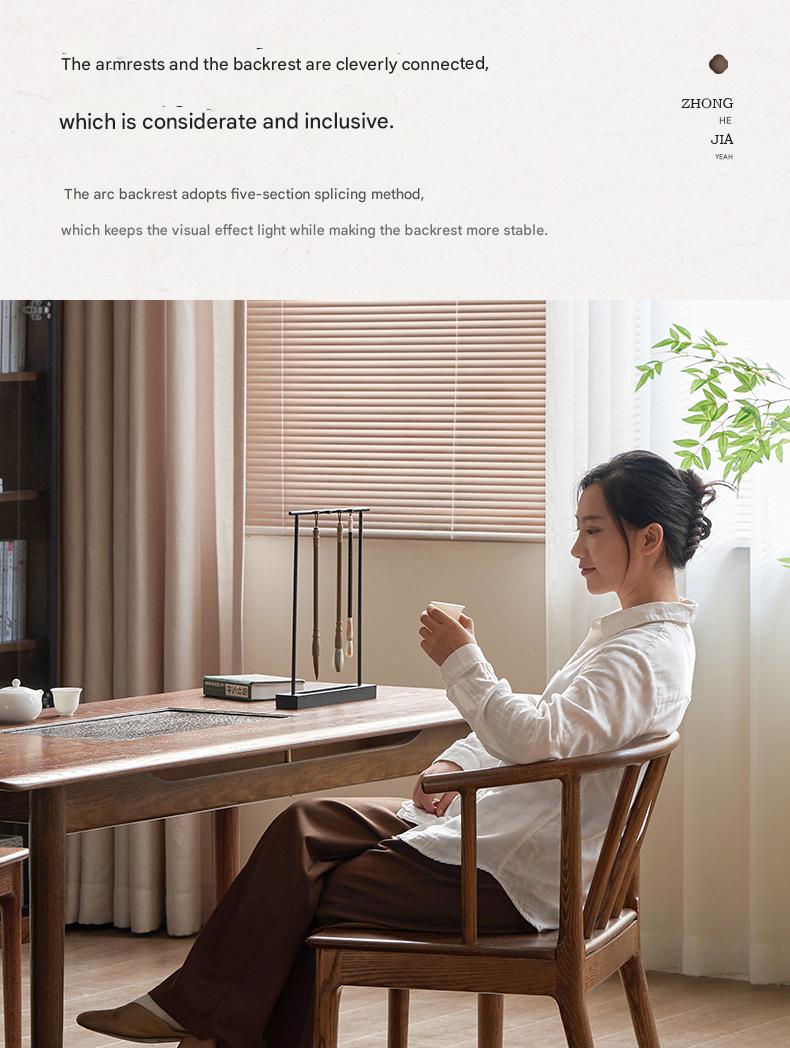 Black Walnut, Oak Solid Wood Round Tea Chair