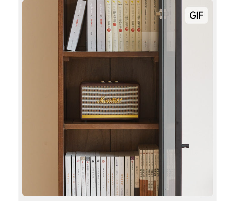 Solid Rubberwood, Oak Solid Wood Bookcase Modern With Glass Door