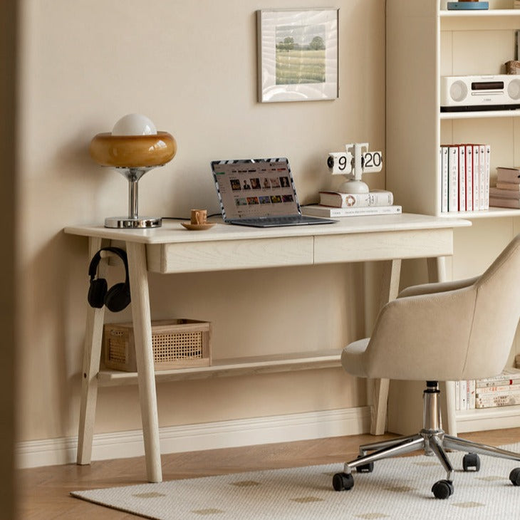 Oak, Solid Rubberwood Cream Wind Office Desk