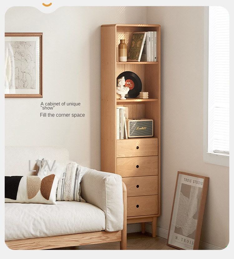 Beech Solid Wood Bookcase with Spacious Cabinet Storage