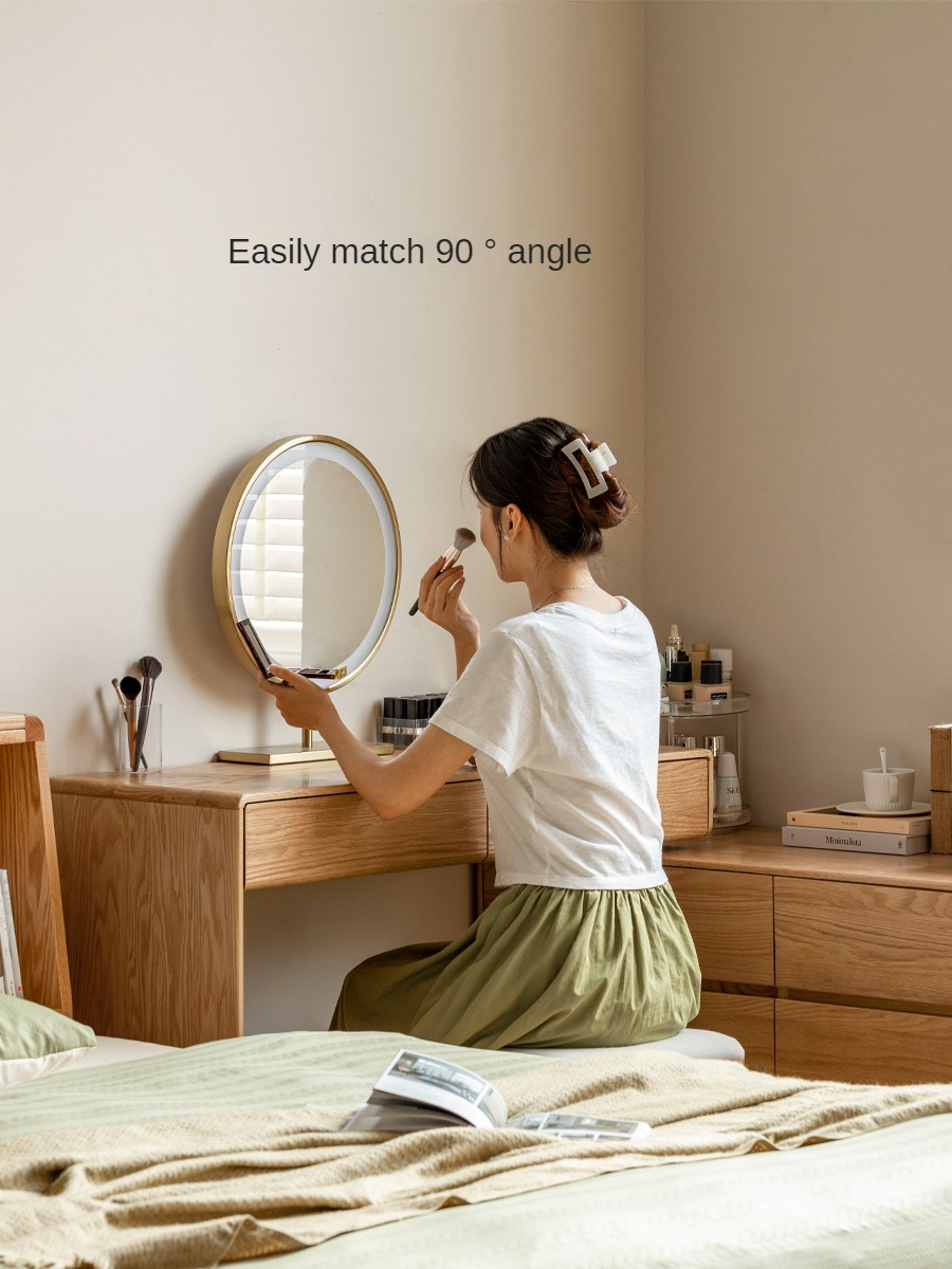 Oak, Ash Solid Wood Retractable Vanity Table Storage Cabinet.