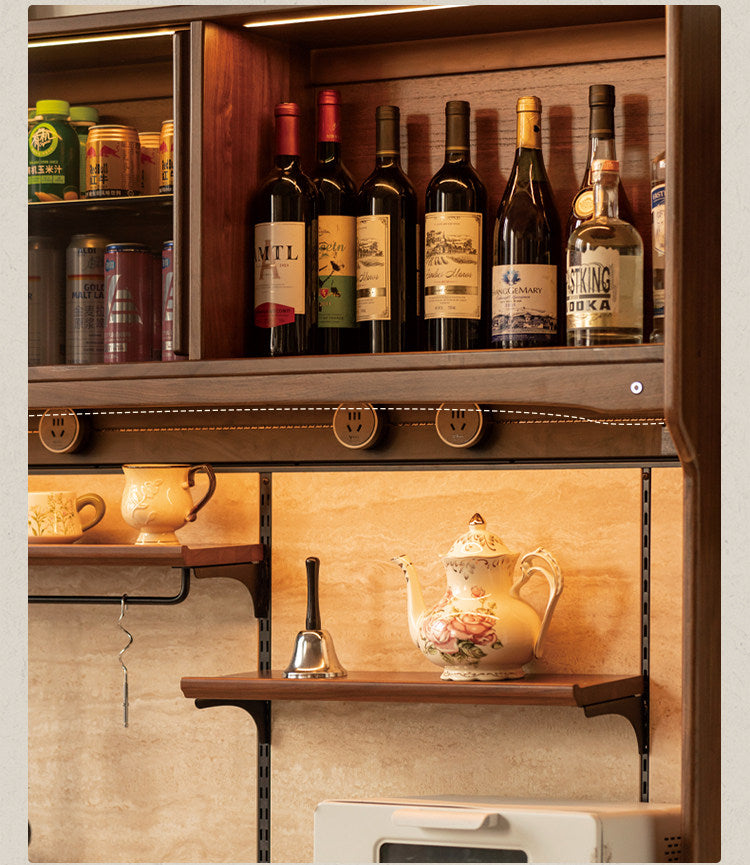 Black Walnut Solid Wood Buffet Cabinet with Retro Style and Rock Board Surface