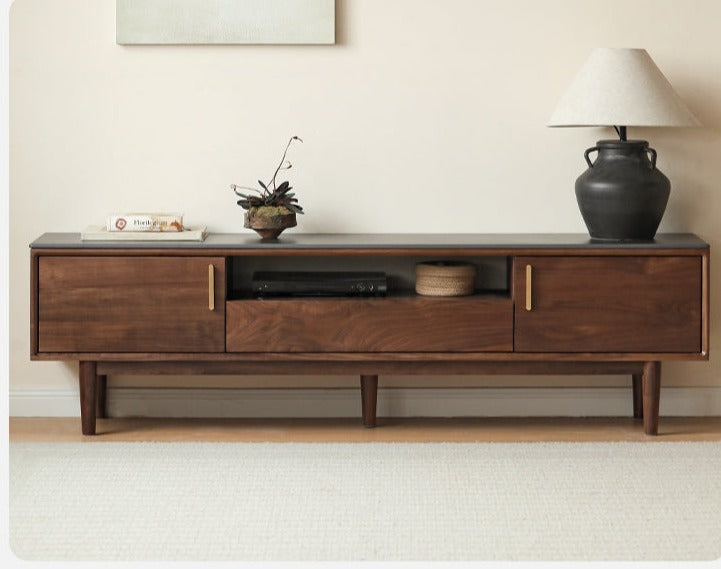 Black Walnut Solid Wood TV Stand Cabinet