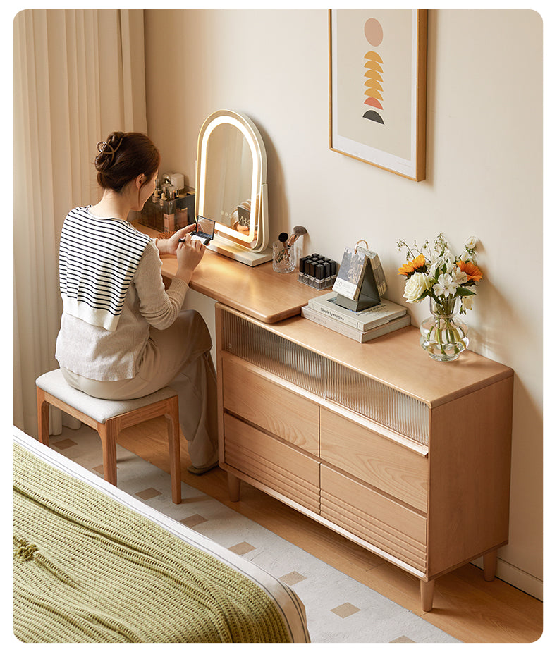 Beech Solid Wood L-Shaped Corner Storage Cabinet, Dressing table.