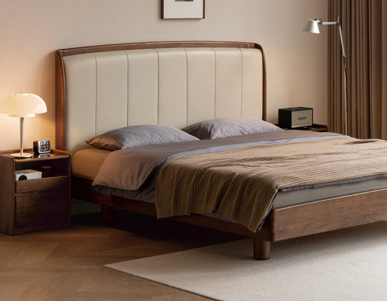 Black Walnut, Ash Solid Wood Leather Simple High Soft Back Bed