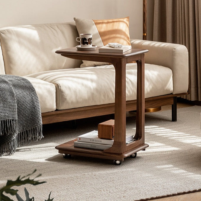 Black Walnut Solid Wood Mobile Side Table