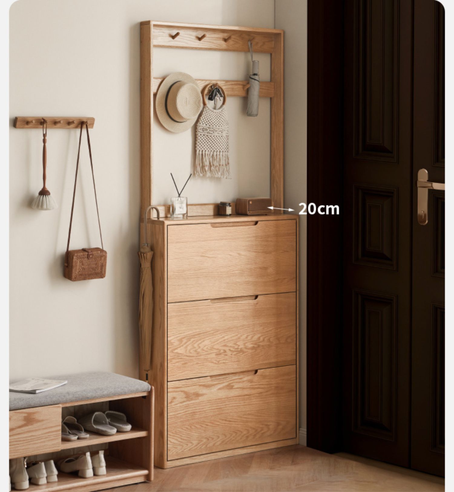 Oak, Poplar Solid Wood Ultra Thin Shoe Cabinet