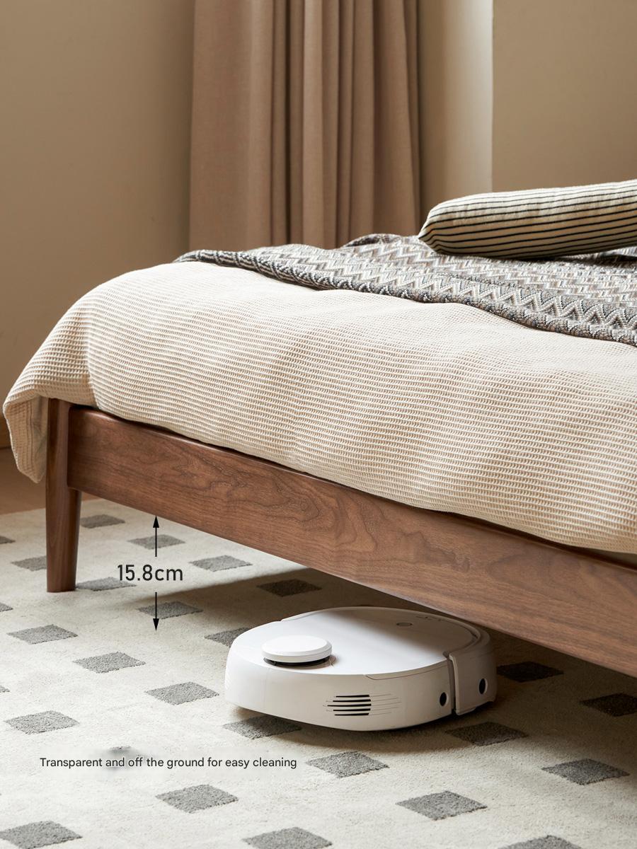 Oak,Black Walnut Solid Wood Top-Grain Cowhide Leather Bed