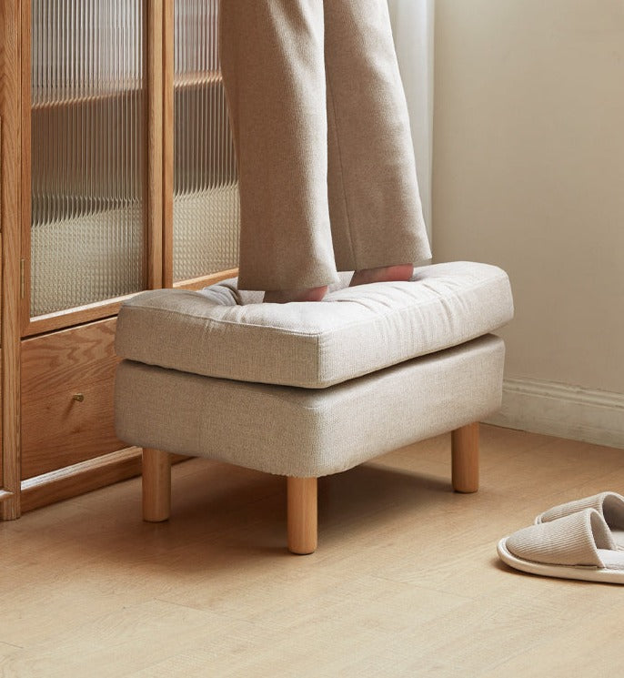 Beech Solid Wood Fabric Footstool