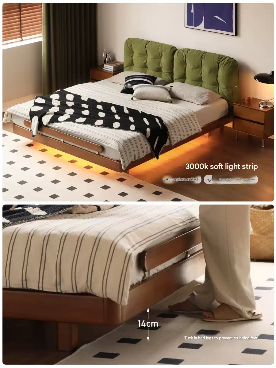 Poplar, Oak Solid Wood Genuine Leather, Velvet Soft Box Bed Retro Vintage Bauhaus