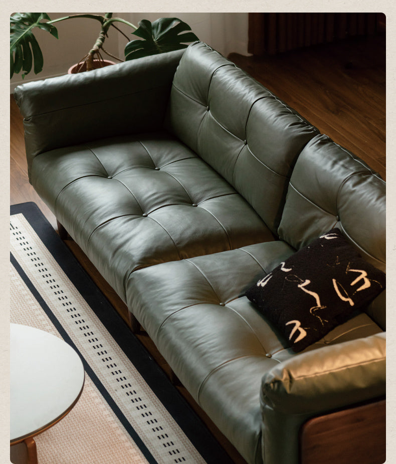 Black Walnut Solid Wood Genuine Leather Sofa.