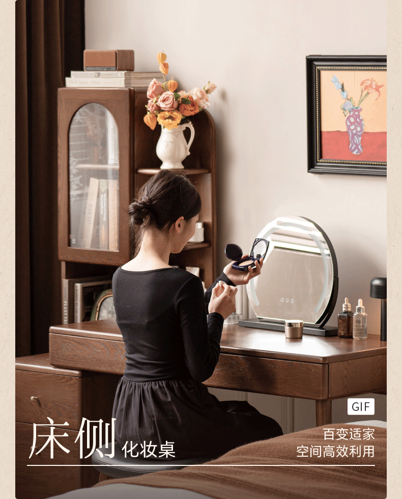 Oak Solid Wood Telescopic Desk with Integrated Bookshelf